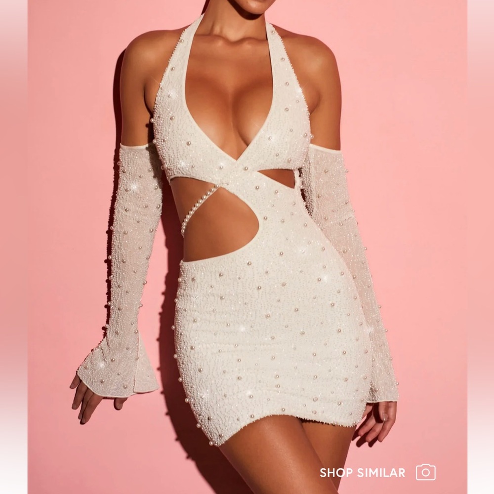 oh Polly embellished ivory cut out dress !